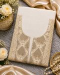 Luxury White Muslin Aari Zardozi & Mukesh Work Unstitched Suit | Premium Handcrafted Festive Collection