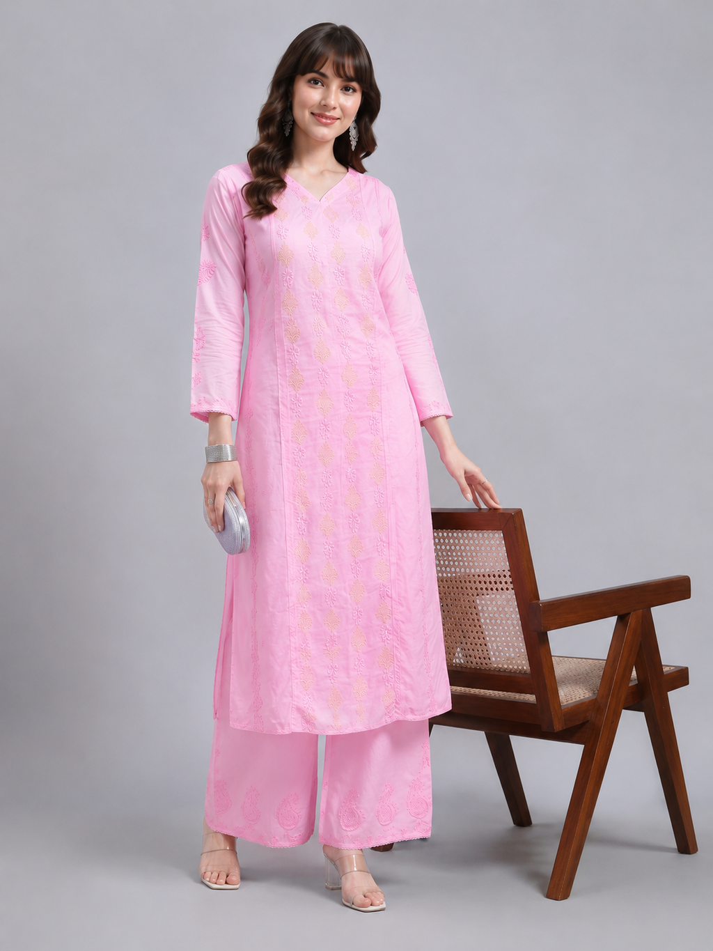 Luxury Sky Blue Chanderi Handwork Kurta Palazzo Set with Dupatta for Women | Premium Designer Ethnic Wear