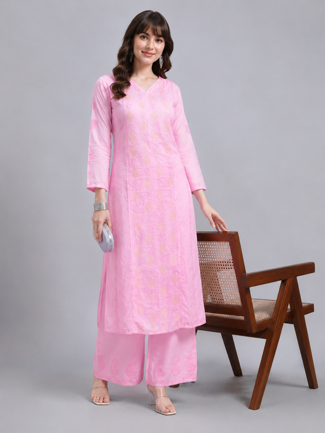 Luxury Sky Blue Chanderi Handwork Kurta Palazzo Set with Dupatta for Women | Premium Designer Ethnic Wear