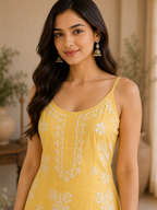 Premium Modal Chikankari Strap Kurta Palazzo Set for Women | Handcrafted Embroidered Co-Ord Set