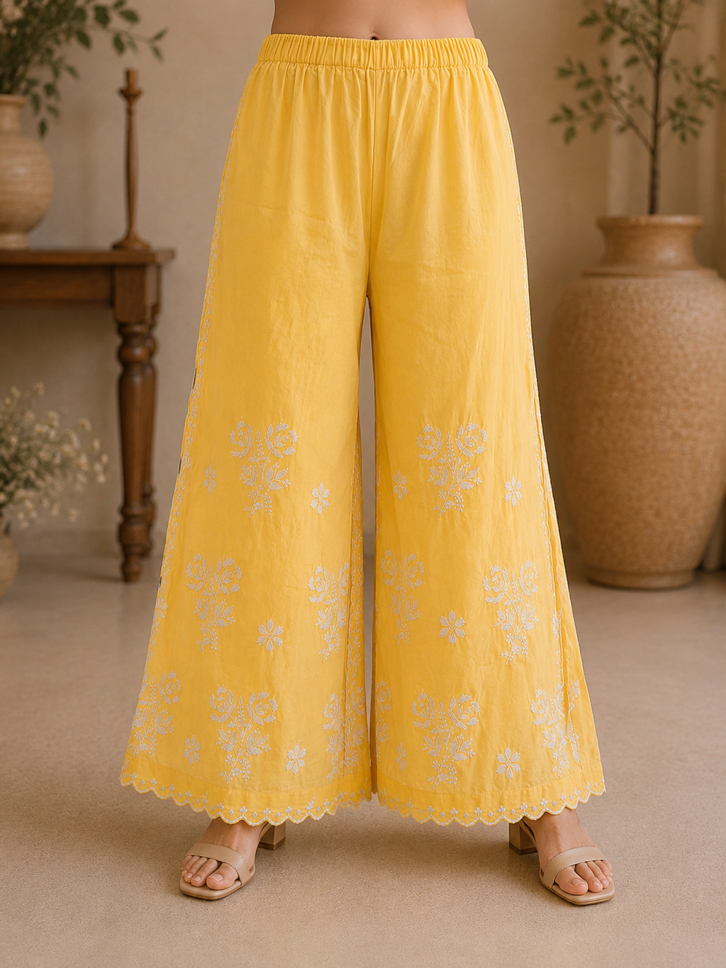 Premium Modal Chikankari Strap Kurta Palazzo Set for Women | Handcrafted Embroidered Co-Ord Set