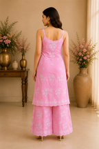 Premium Modal Chikankari Strap Kurta Palazzo Set for Women | Handcrafted Embroidered Co-Ord Set