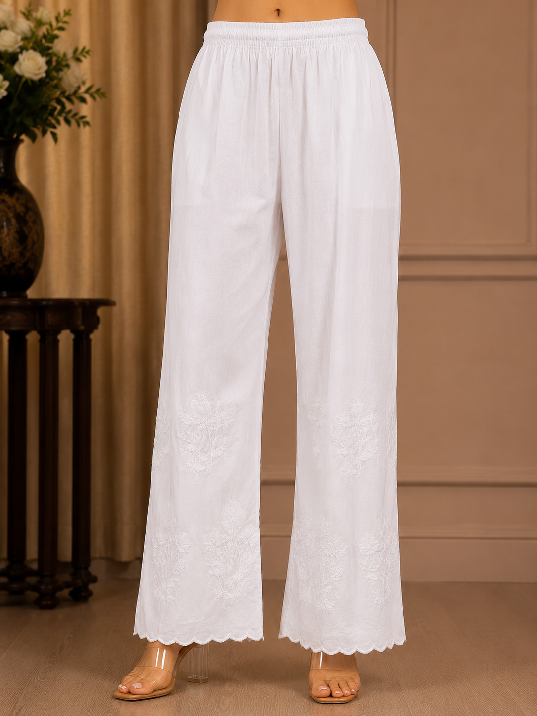 Premium Modal Chikankari Strap Kurta Palazzo Set for Women | Handcrafted Embroidered Co-Ord Set