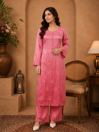 Luxury Satoron Muslin Chikankari Kurta Pant Dupatta Set for Women