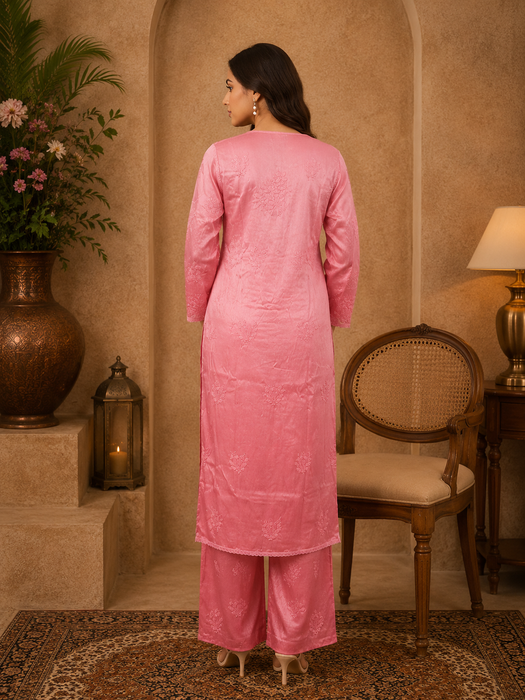 Luxury Satoron Muslin Chikankari Kurta Pant Dupatta Set for Women