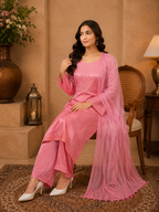Luxury Satoron Muslin Chikankari Kurta Pant Dupatta Set for Women