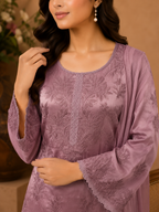 Luxury Satoron Muslin Chikankari Kurta Pant Dupatta Set for Women