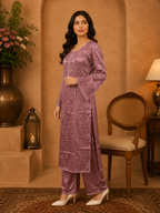 Luxury Satoron Muslin Chikankari Kurta Pant Dupatta Set for Women