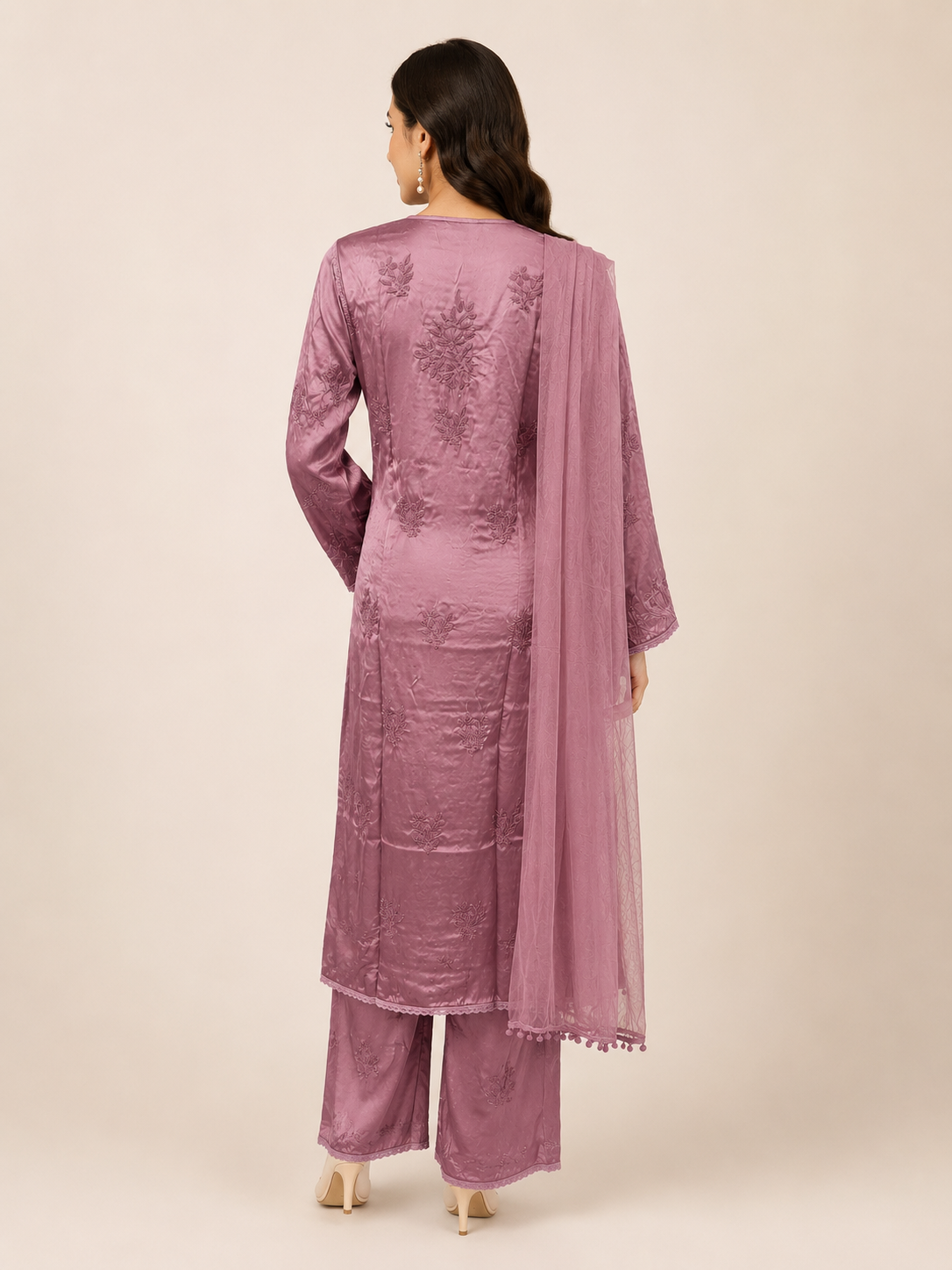 Luxury Satoron Muslin Chikankari Kurta Pant Dupatta Set for Women