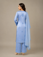 Luxury Satoron Muslin Chikankari Kurta Pant Dupatta Set for Women
