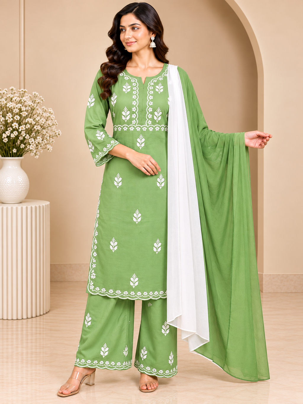 Luxury Modal Handwork Kurta Palazzo Set with Dupatta | Premium Women’s Ethnic Wear