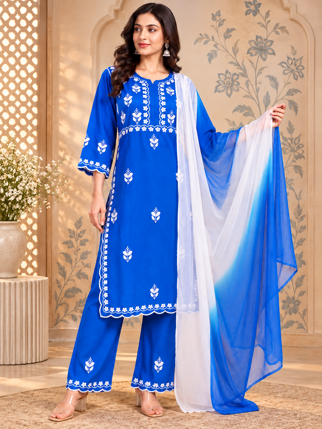 Luxury Modal Handwork Kurta Palazzo Set with Dupatta | Premium Women’s Ethnic Wear