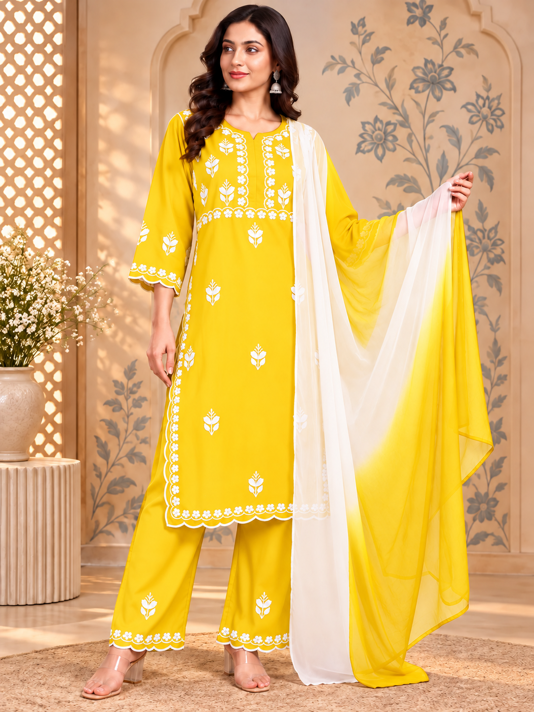 Luxury Modal Handwork Kurta Palazzo Set with Dupatta | Premium Women’s Ethnic Wear