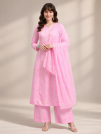 Luxury Sky Blue Chanderi Handwork Kurta Palazzo Set with Dupatta for Women | Premium Designer Ethnic Wear