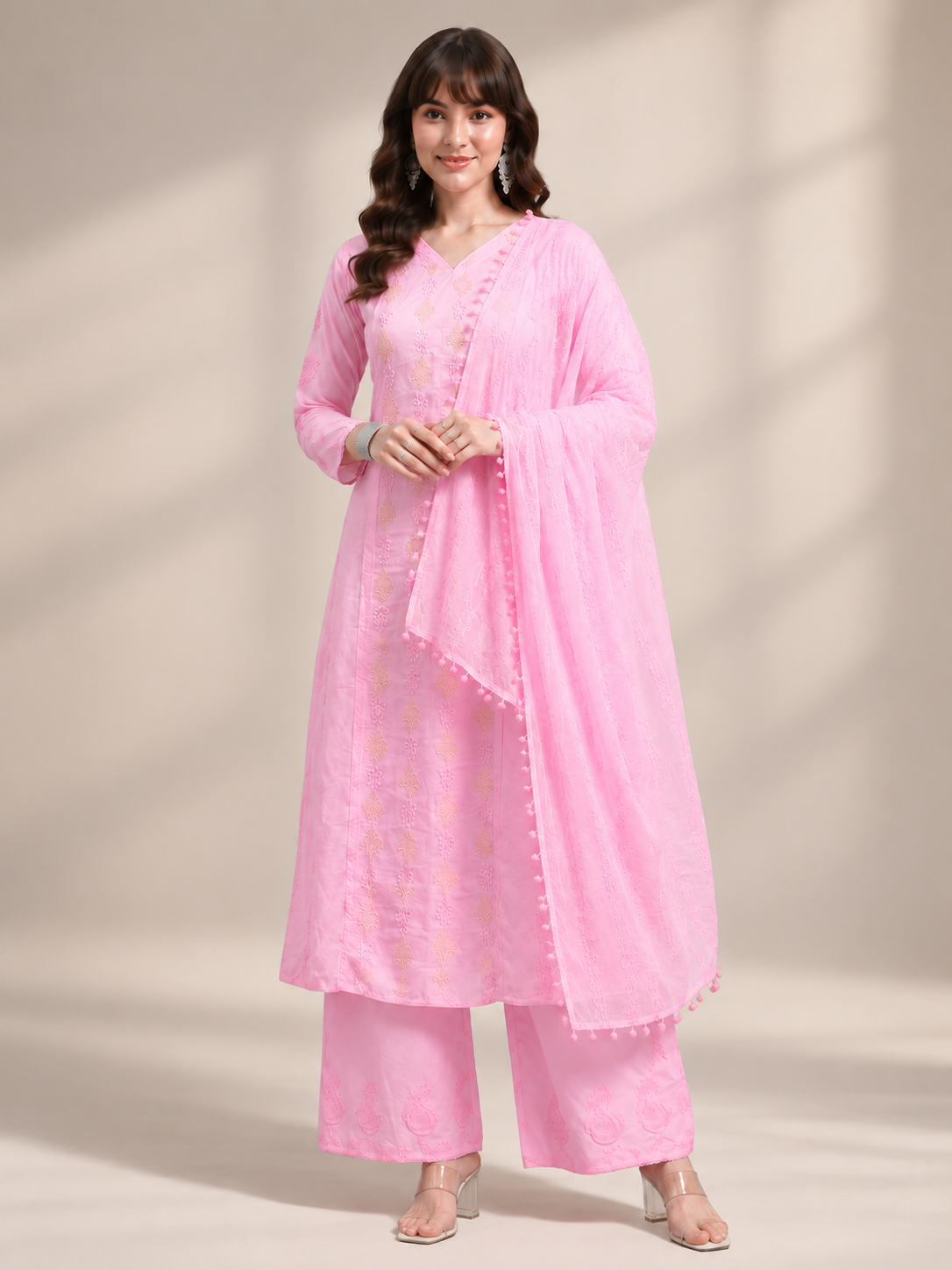 Luxury Sky Blue Chanderi Handwork Kurta Palazzo Set with Dupatta for Women | Premium Designer Ethnic Wear
