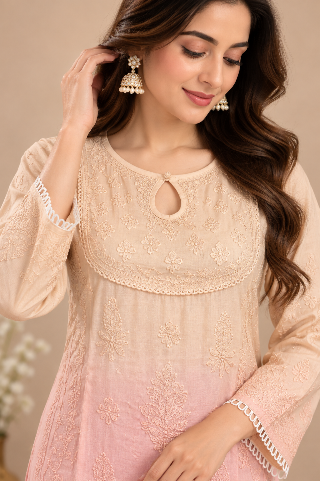 Pastel Ombre Muslin Handwork Kurta Palazzo Set with Dupatta for Women | Luxury Designer Ethnic Wear