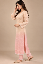 Pastel Ombre Muslin Handwork Kurta Palazzo Set with Dupatta for Women | Luxury Designer Ethnic Wear