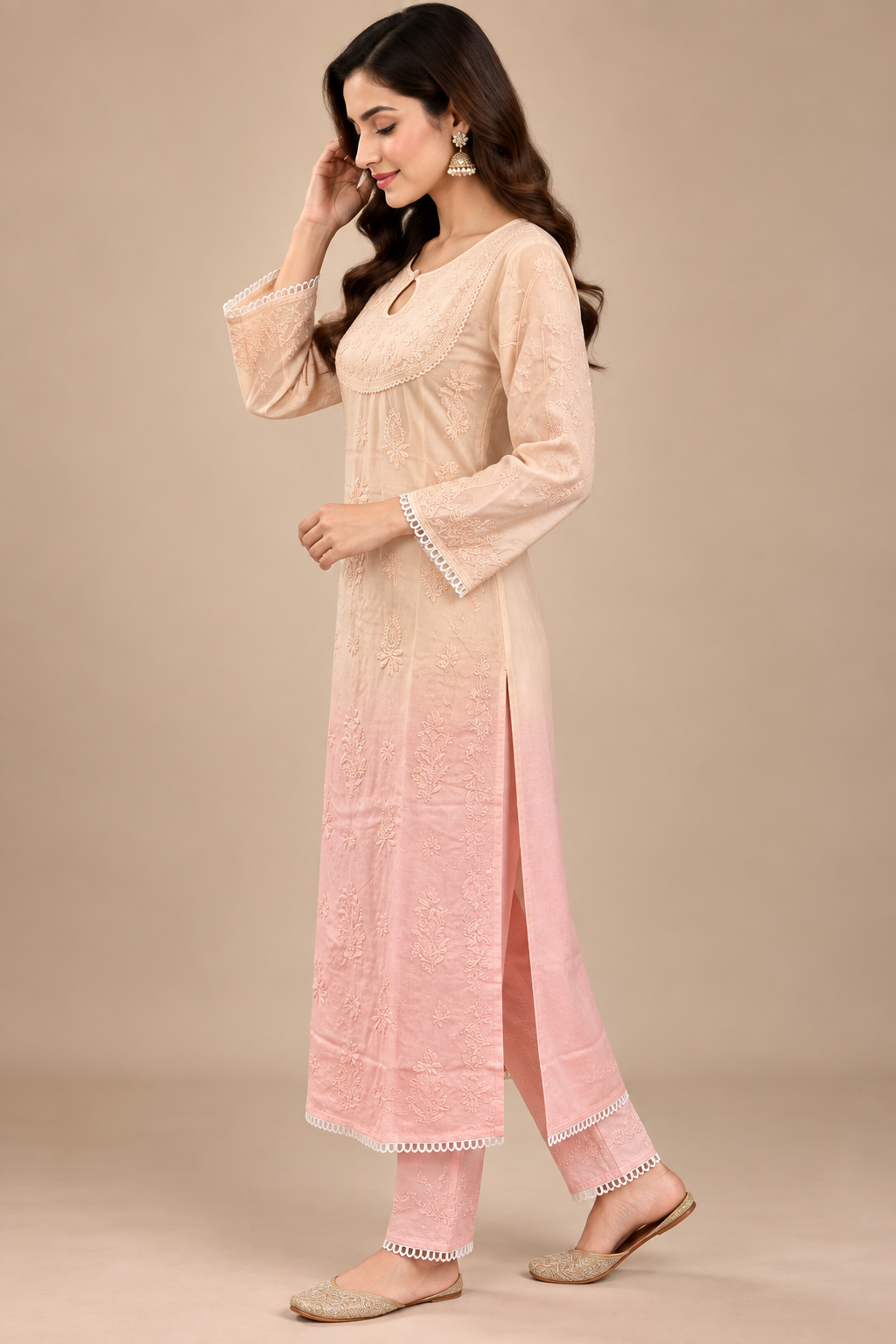Pastel Ombre Muslin Handwork Kurta Palazzo Set with Dupatta for Women | Luxury Designer Ethnic Wear