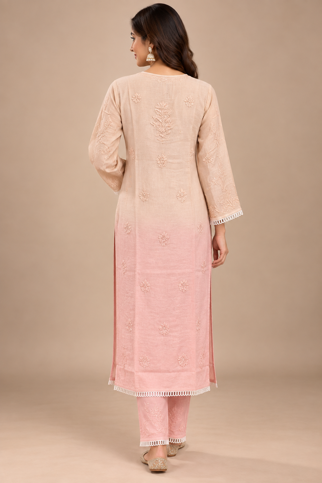 Pastel Ombre Muslin Handwork Kurta Palazzo Set with Dupatta for Women | Luxury Designer Ethnic Wear