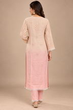 Pastel Ombre Muslin Handwork Kurta Palazzo Set with Dupatta for Women | Luxury Designer Ethnic Wear