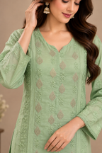 Luxury Sky Blue Chanderi Handwork Kurta Palazzo Set with Dupatta for Women | Premium Designer Ethnic Wear