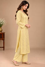 Luxury Sky Blue Chanderi Handwork Kurta Palazzo Set with Dupatta for Women | Premium Designer Ethnic Wear