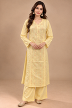 Luxury Sky Blue Chanderi Handwork Kurta Palazzo Set with Dupatta for Women | Premium Designer Ethnic Wear