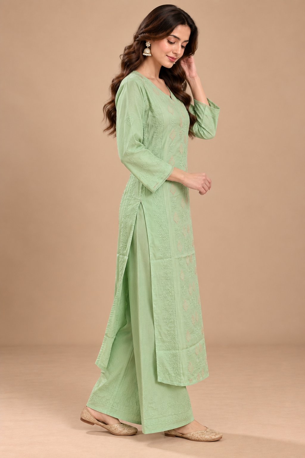 Luxury Sky Blue Chanderi Handwork Kurta Palazzo Set with Dupatta for Women | Premium Designer Ethnic Wear
