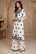 Premium White & Black Handcrafted Chikankari Kurta Palazzo Set for Women | Elegant Ethnic Wear