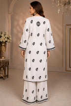 Premium White & Black Handcrafted Chikankari Kurta Palazzo Set for Women | Elegant Ethnic Wear