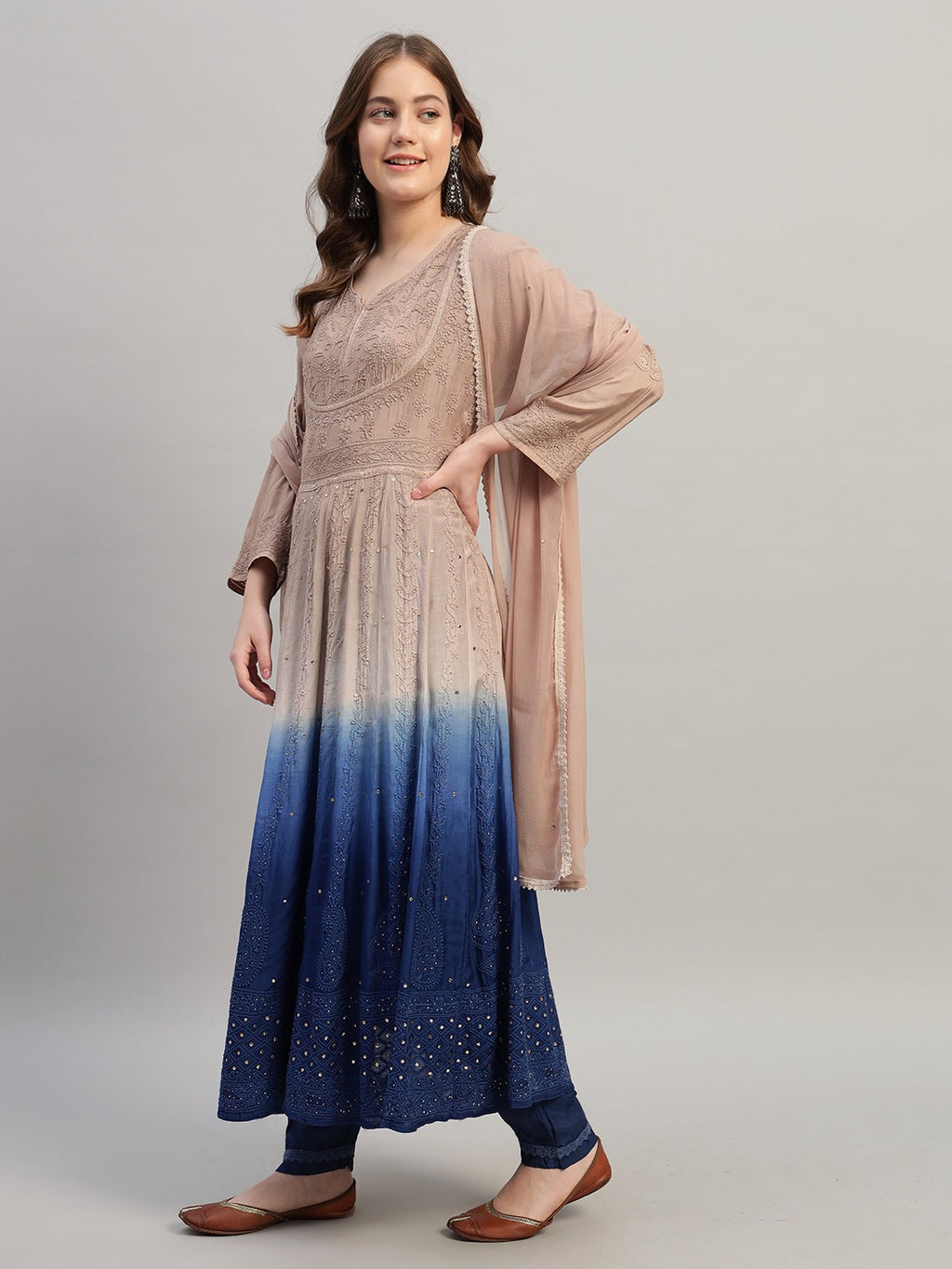 Premium Embroidered Muslin Anarkali Suit Set with Dupatta | Elegant Ethnic Wear