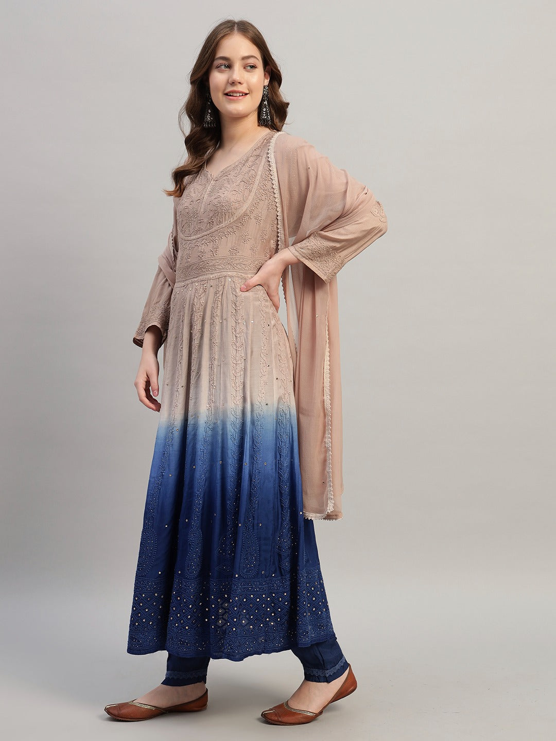 Premium Embroidered Muslin Anarkali Suit Set with Dupatta | Elegant Ethnic Wear