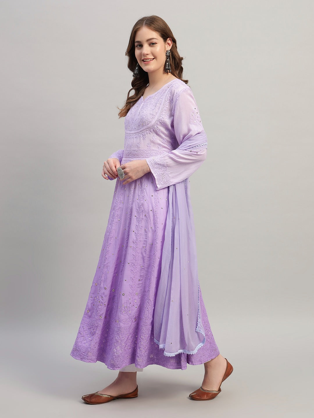 Premium Embroidered Muslin Anarkali Suit Set with Dupatta | Elegant Ethnic Wear