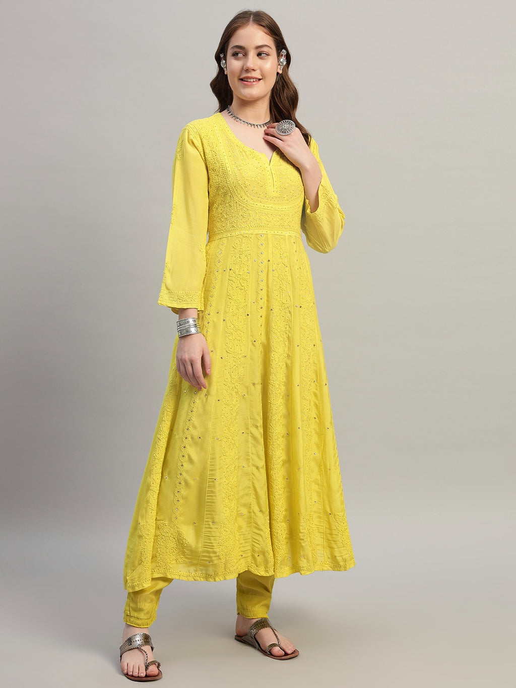 Premium Embroidered Muslin Anarkali Suit Set with Dupatta | Elegant Ethnic Wear