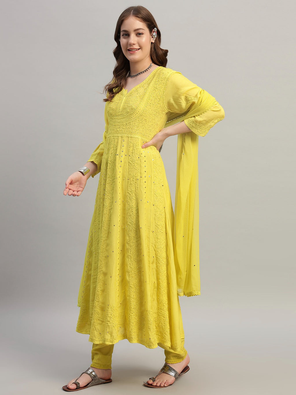Premium Embroidered Muslin Anarkali Suit Set with Dupatta | Elegant Ethnic Wear