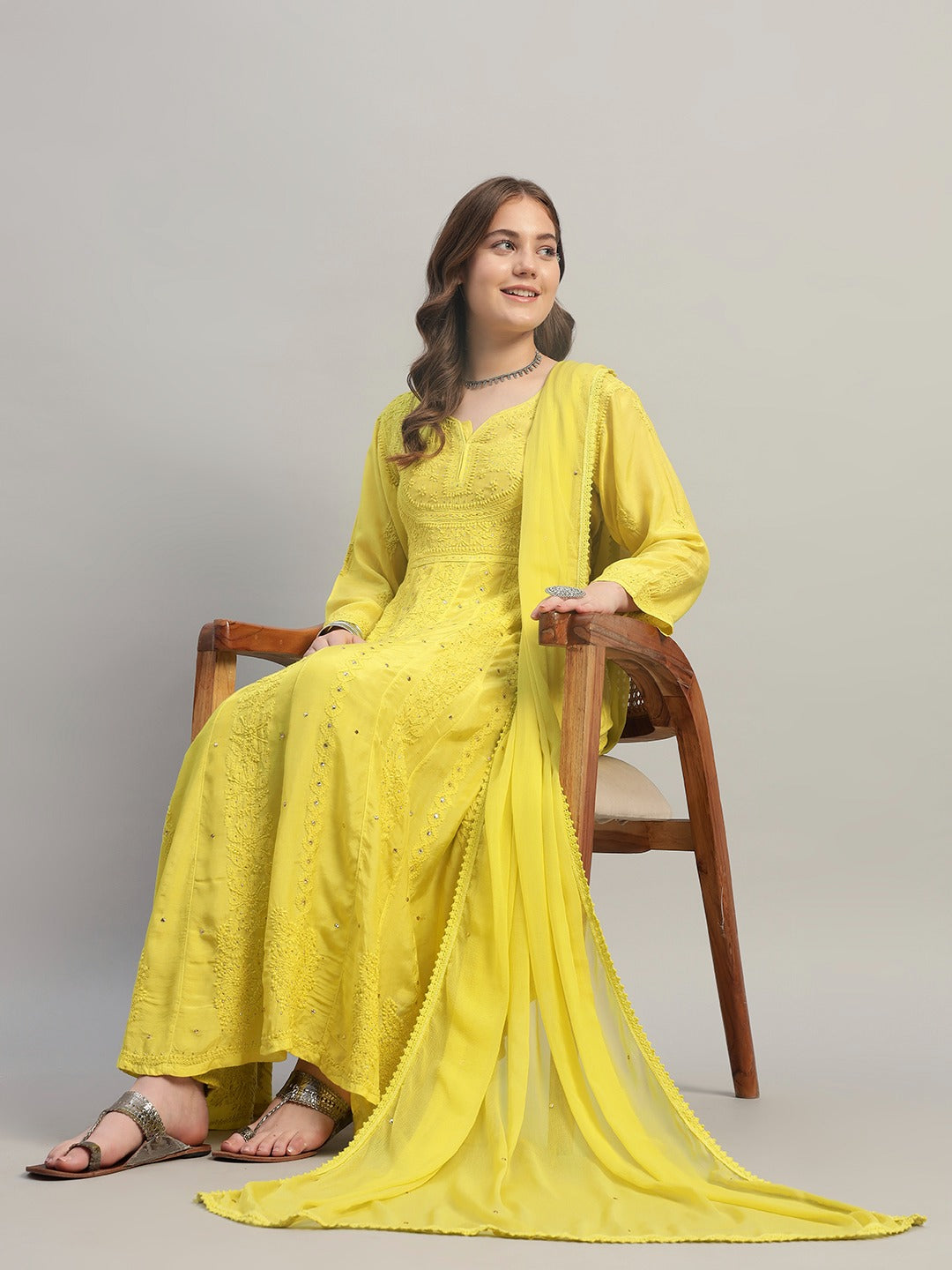Premium Embroidered Muslin Anarkali Suit Set with Dupatta | Elegant Ethnic Wear