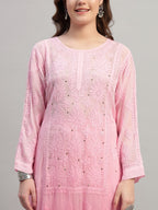 Premium Pink Muslin Embroidered Suit Set with Dupatta | Floral Thread & Sequin Work