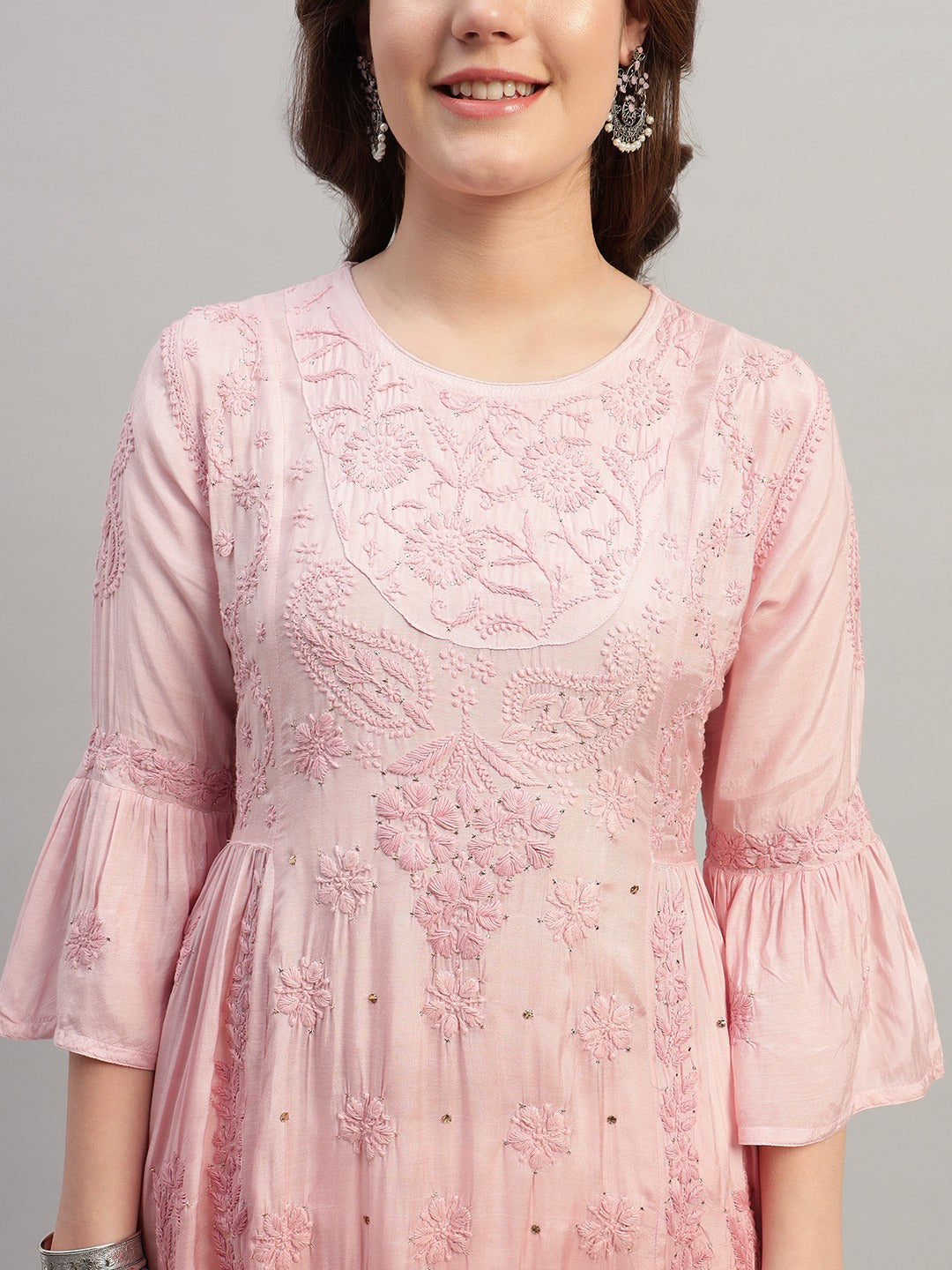Premium Pink Embroidered Muslin Suit Set with Dupatta | Elegant Floral Embroidery