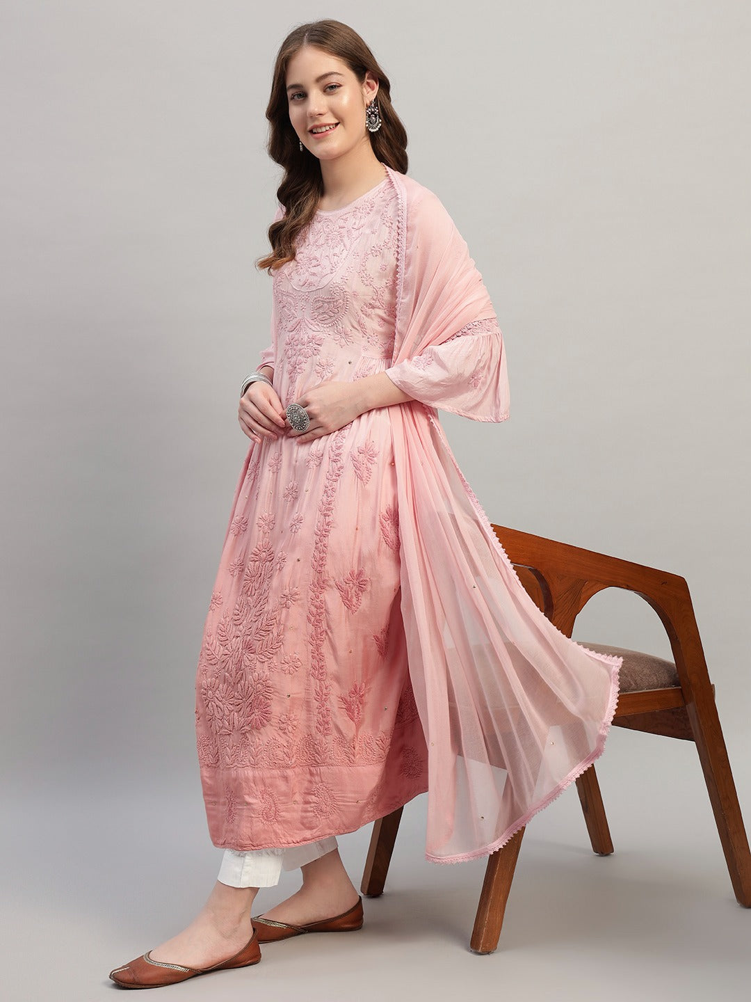 Premium Pink Embroidered Muslin Suit Set with Dupatta | Elegant Floral Embroidery