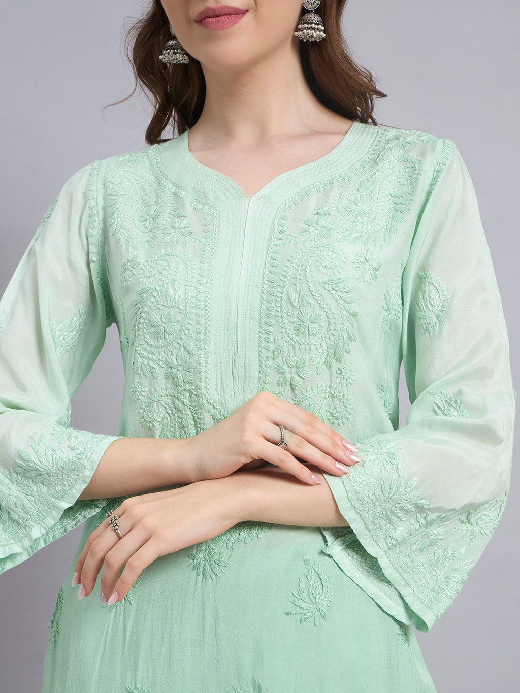 Luxury Muslin Chikankari Kurta Palazzo Dupatta Set for Women | Premium Hand Embroidered Ethnic Wear