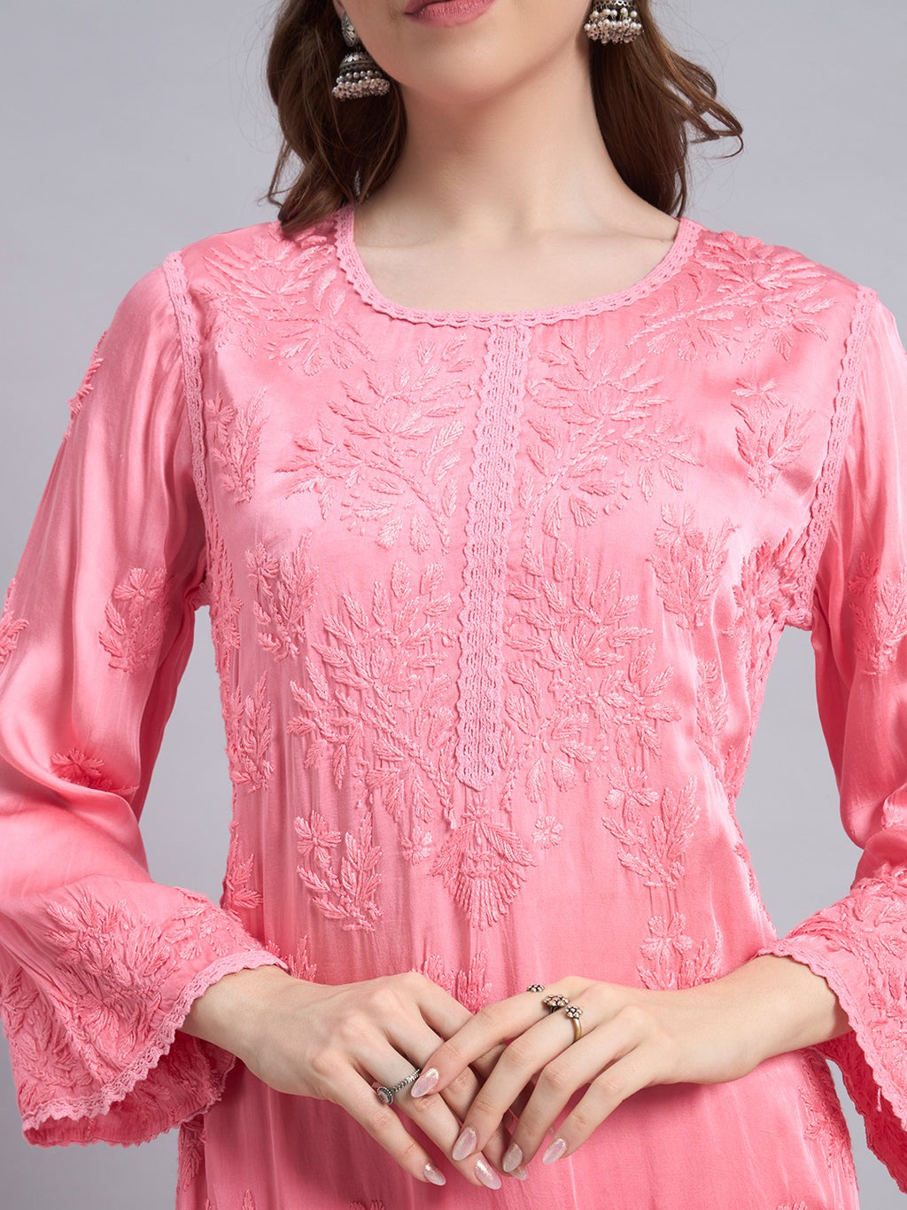 Luxury Satoron Muslin Chikankari Kurta Pant Dupatta Set for Women