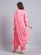 Luxury Satoron Muslin Chikankari Kurta Pant Dupatta Set for Women