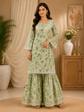Premium Floral Printed Cotton Kurti Palazzo Set for Women | Elegant Embroidered Ethnic Ensemble