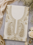 Luxury White Muslin Unstitched Suit with Premium Handwork & Mukaish Work | Designer Lucknowi Ethnic Suit Material