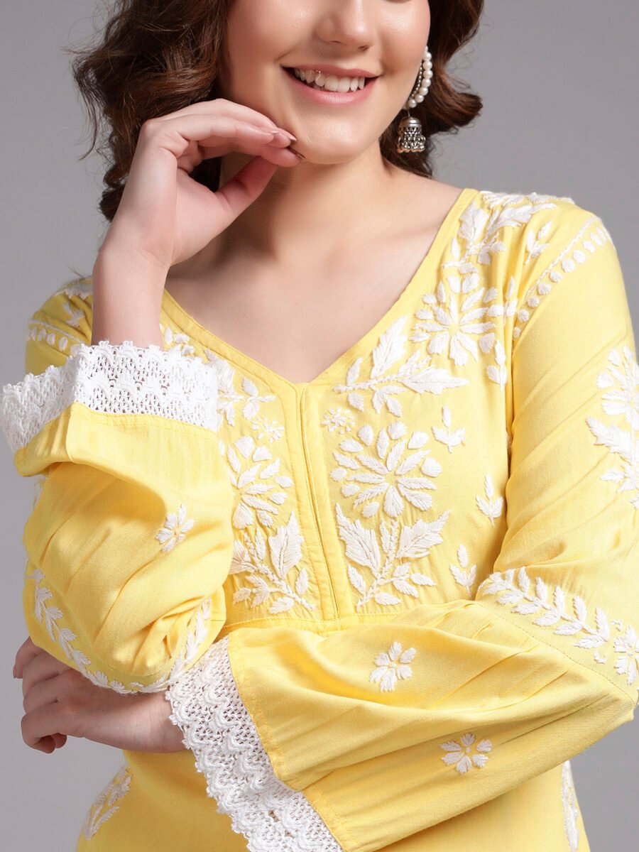 Premium Lucknowi Chikankari Rayon Kurti Set for Women – Handcrafted Elegance