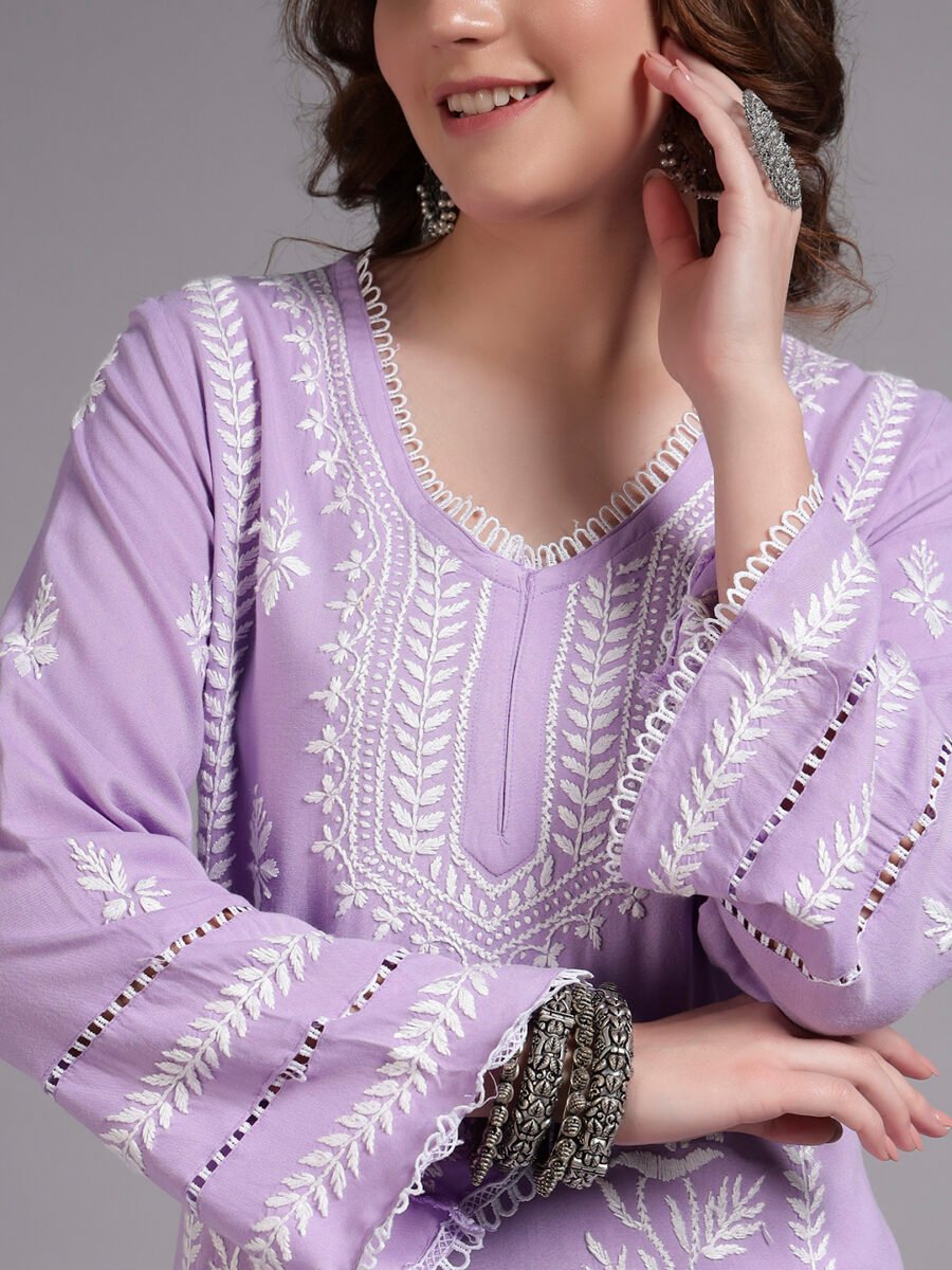 Premium Lucknowi Chikankari Rayon Kurti Set for Women – Handcrafted Elegance