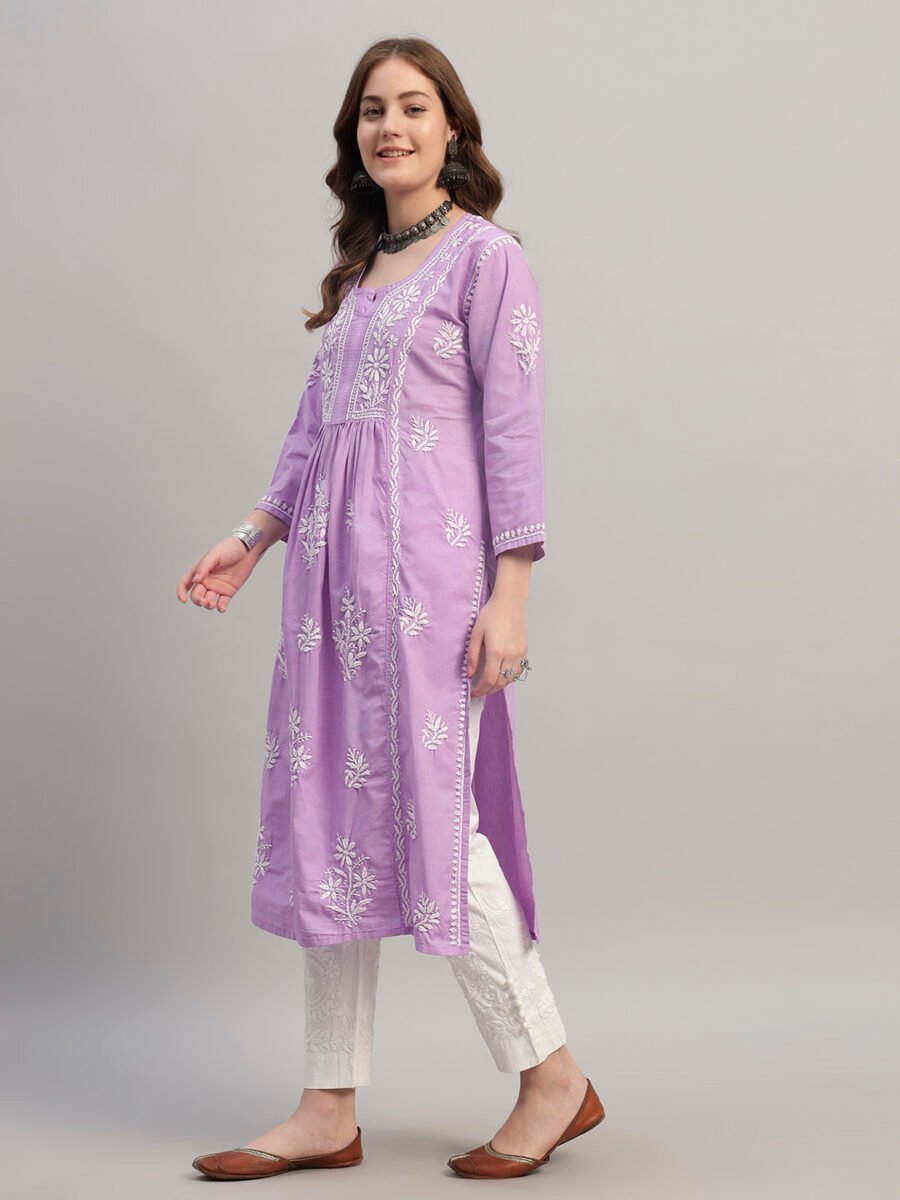 Dusty Rose & Royal Blue Ombre Chikankari Anarkali Suit Set with Dupatta for Women | Lucknowi Embroidery